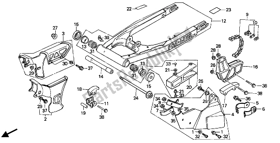 All parts for the Swingarm & Chain Case of the Honda XR 250R 1985