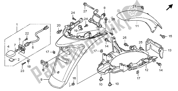 All parts for the Rear Fender of the Honda SH 150S 2007