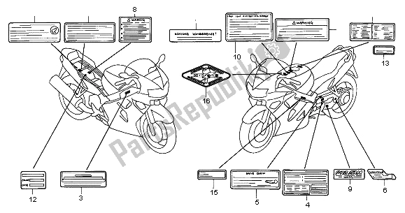 Tutte le parti per il Etichetta Di Avvertenza del Honda VFR 800 FI 2001