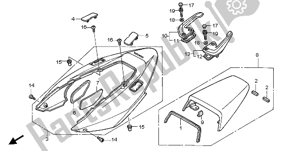 All parts for the Rear Cowl of the Honda VFR 800 2003