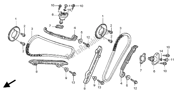 Alle onderdelen voor de Nokkenketting & Spanner van de Honda VT 125C 2004