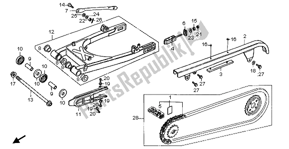 All parts for the Swing Arm & Chain Case of the Honda CMX 250C 1997