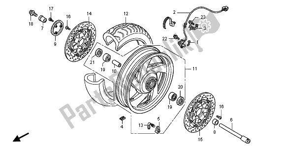 All parts for the Front Wheel of the Honda GL 1800A 2005