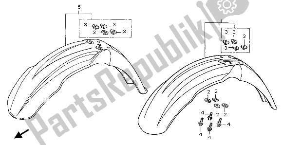 All parts for the Front Fender of the Honda CR 250R 2004