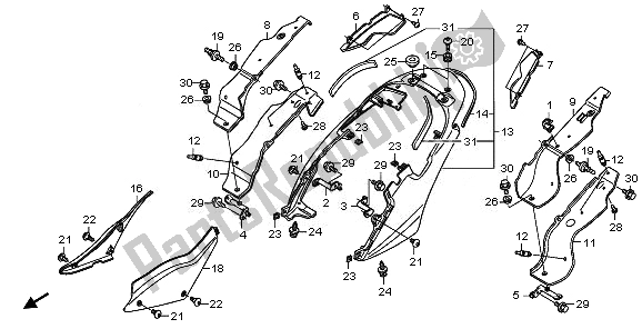 All parts for the Seat Cowl & Side Cover of the Honda XL 1000V 2010