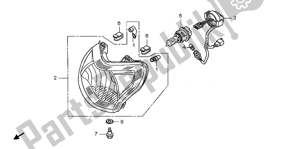 All parts for the Headlight of the Honda NHX 110 WH 2008