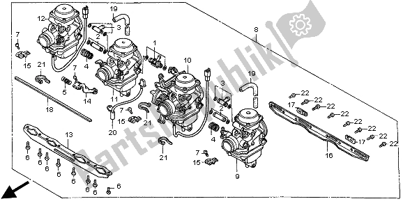 All parts for the Carburetor (assy) of the Honda CB 750F2 1998