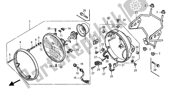 All parts for the Headlight (uk) of the Honda CB 600F Hornet 2001