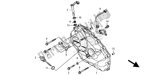 Alle onderdelen voor de Rechter Carterdeksel van de Honda NC 700 SA 2012