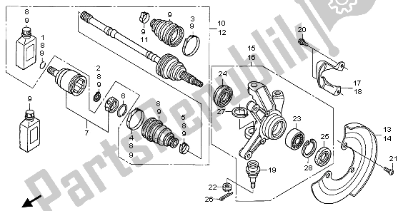 All parts for the Front Knuckle of the Honda TRX 680 FA Fourtrax Rincon 2009
