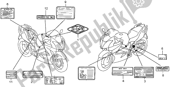 Alle onderdelen voor de Waarschuwingsetiket van de Honda VFR 800 2007