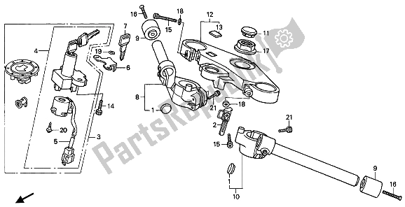 All parts for the Handle Pipe & Top Bridge of the Honda VFR 400R3 1990