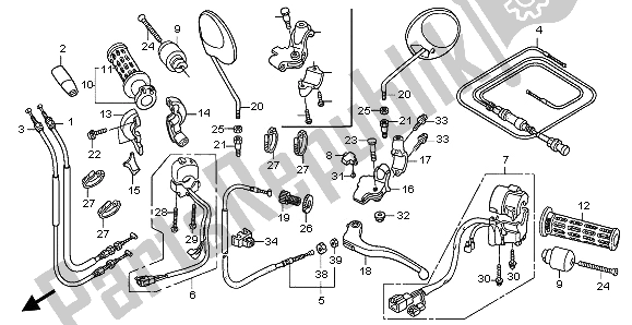 All parts for the Handle Lever & Switch & Cable of the Honda XL 125V 2003