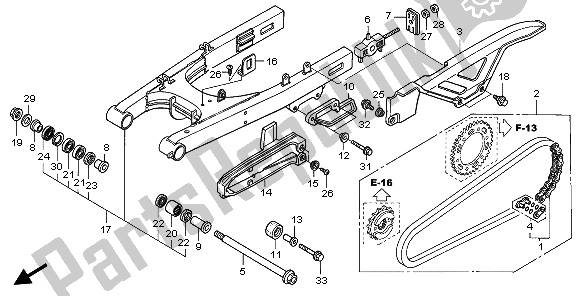 All parts for the Swingarm of the Honda FMX 650 2006