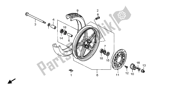 All parts for the Front Wheel of the Honda CB 250 1996