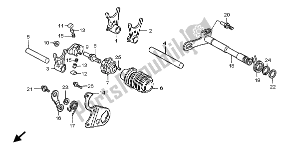 All parts for the Gearshift Drum of the Honda CR 250R 1999