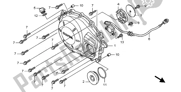All parts for the Right Crankcase Cover of the Honda CBF 1000 2008