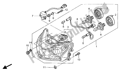 All parts for the Headlight (uk) of the Honda ST 1300 2007