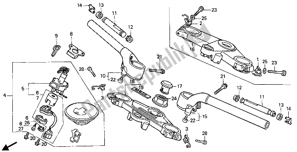 Alle onderdelen voor de Handvatpijp & Hoogste Brug van de Honda CBR 1000F 1989