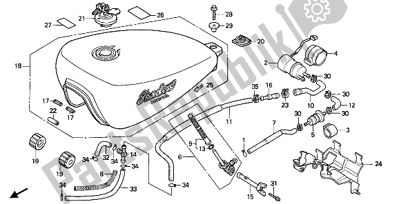 All parts for the Fuel Tank of the Honda VT 600C 1989