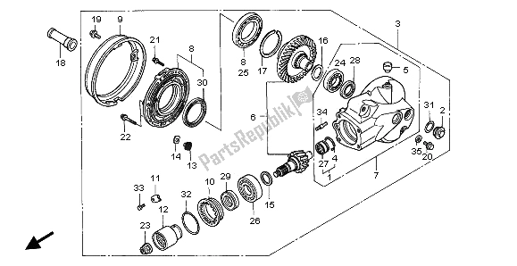 All parts for the Final Driven Gear of the Honda VTX 1800C 2002