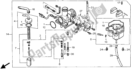All parts for the Carburetor of the Honda CA 125 1998