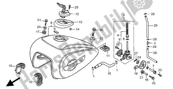 All parts for the Fuel Tank of the Honda GL 1500C 1998