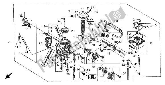 Alle onderdelen voor de Carburator van de Honda TRX 500 FA Fourtrax Foreman 2001
