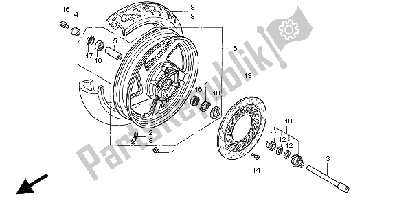 All parts for the Front Wheel of the Honda VF 750C 1997