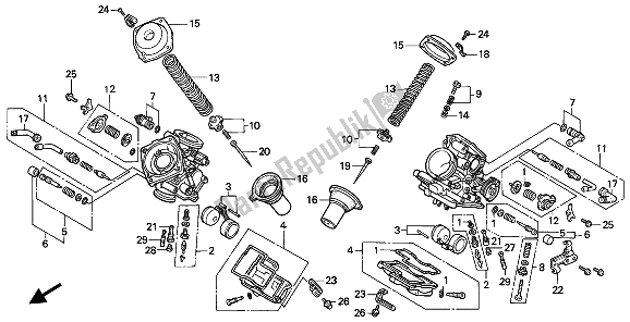 All parts for the Carburetor (components Parts) of the Honda NTV 650 1991