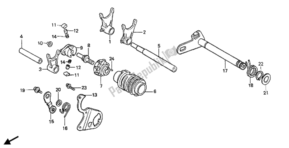 All parts for the Gearshift Drum of the Honda CR 250R 1988