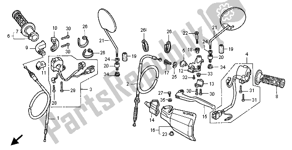 All parts for the Handle Lever & Switch & Cable of the Honda XLR 125R 1998