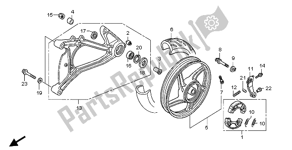 All parts for the Rear Wheel Swingarm of the Honda SH 125R 2008