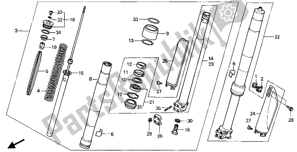 All parts for the Front Fork of the Honda CR 500R 1991