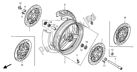 All parts for the Front Wheel of the Honda CBR 1100 XX 2001