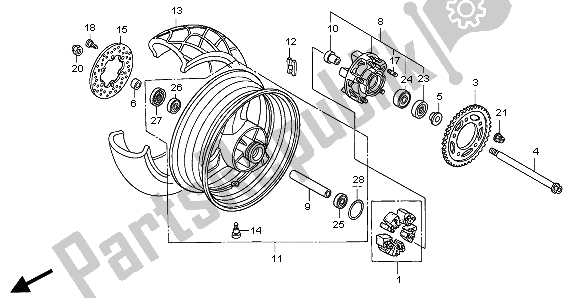 Tutte le parti per il Ruota Posteriore del Honda XL 1000V 2007