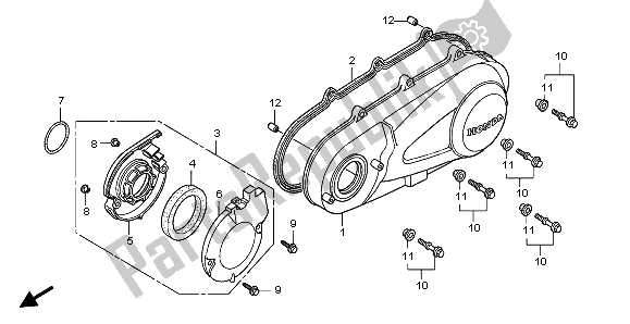 All parts for the Left Crankcase Cover of the Honda SH 150D 2009