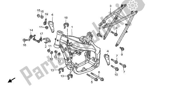 All parts for the Frame Body of the Honda CR 250R 2004