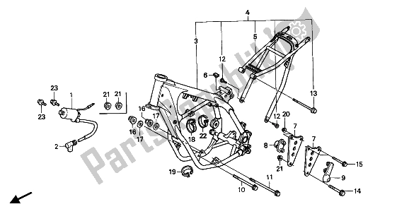 All parts for the Frame Body & Ignition Coil of the Honda CR 250R 1992