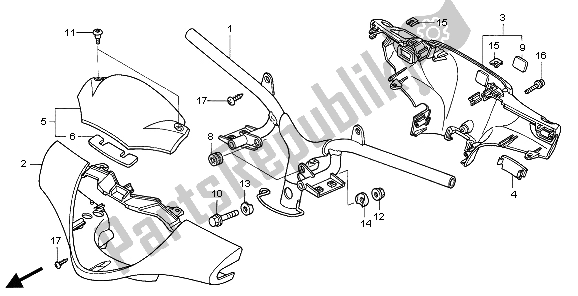 All parts for the Handle Pipe & Handle Cover of the Honda SH 125 2007