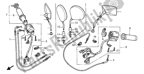All parts for the Switch & Cable of the Honda GL 1500C 1999
