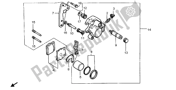 Todas as partes de Pinça De Freio Dianteiro do Honda CR 80 RB LW 1997
