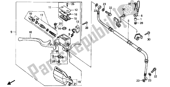 All parts for the Fr. Brake Master Cylinder of the Honda XL 600V Transalp 1993