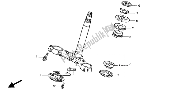 All parts for the Steering Stem of the Honda VTR 1000F 2006