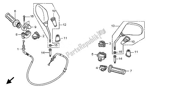 Alle onderdelen voor de Schakelaar & Kabel & Spiegel van de Honda SH 150 2010