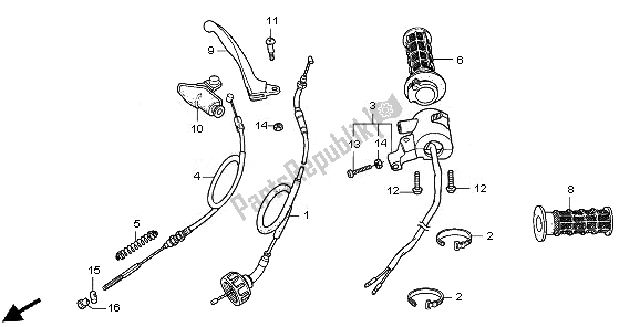 Alle onderdelen voor de Handvat Hendel & Schakelaar & Kabel van de Honda CRF 50F 2010