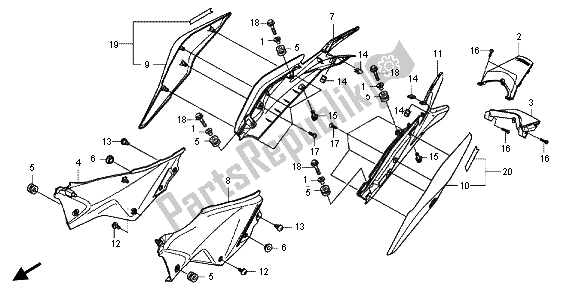 All parts for the Side Cover & Rear Cowl of the Honda CBR 250 RA 2013