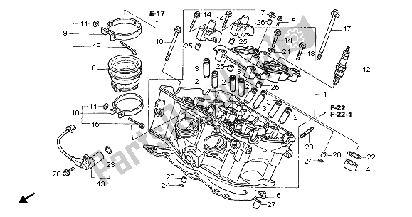 All parts for the Cylinder Head (rear) of the Honda VFR 800 2003