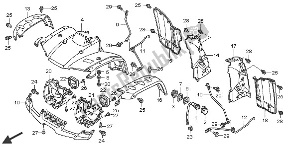 Todas as partes de Pára-lama Dianteiro do Honda TRX 350 FE Fourtrax 4X4 ES 2005
