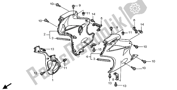 All parts for the Lower Cowl of the Honda VFR 800 2009